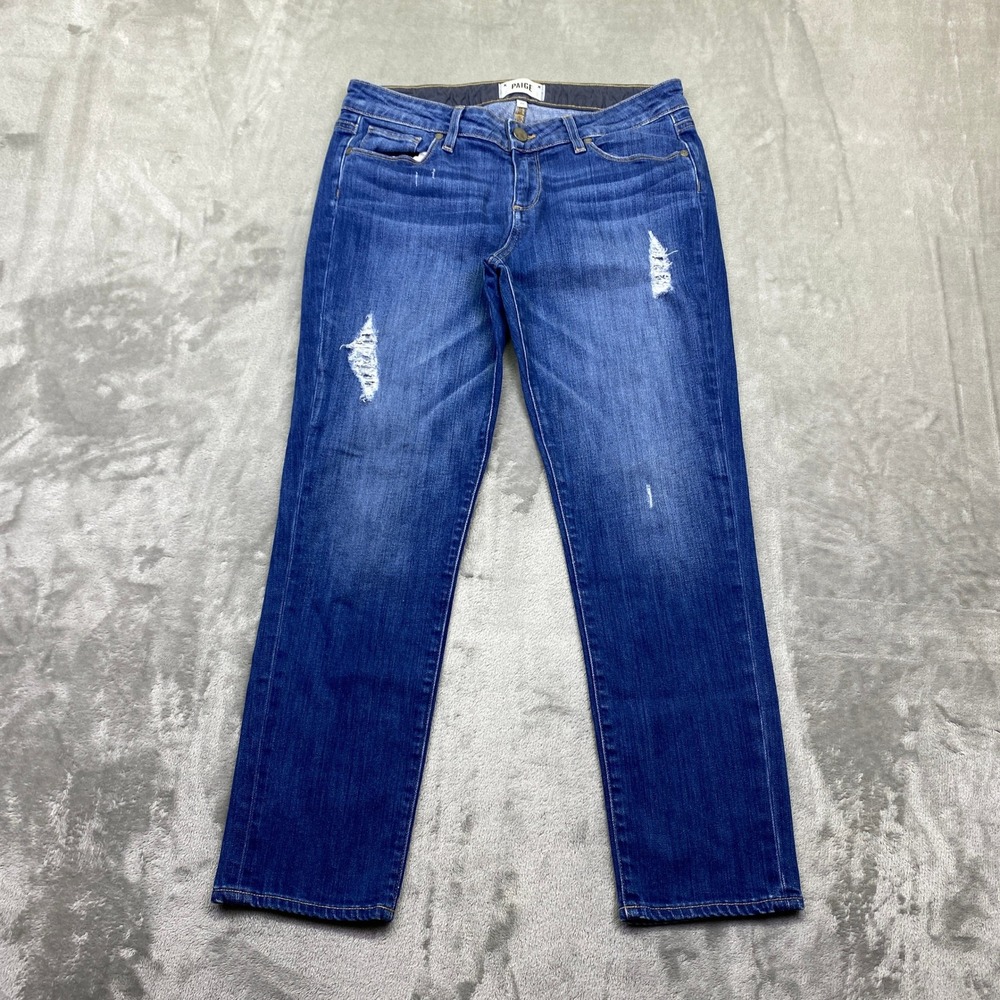 PAIGE Jimmy Jimmy‎ Crop Distressed Straight Leg Blue Jeans Size 26 Fits 29" USA